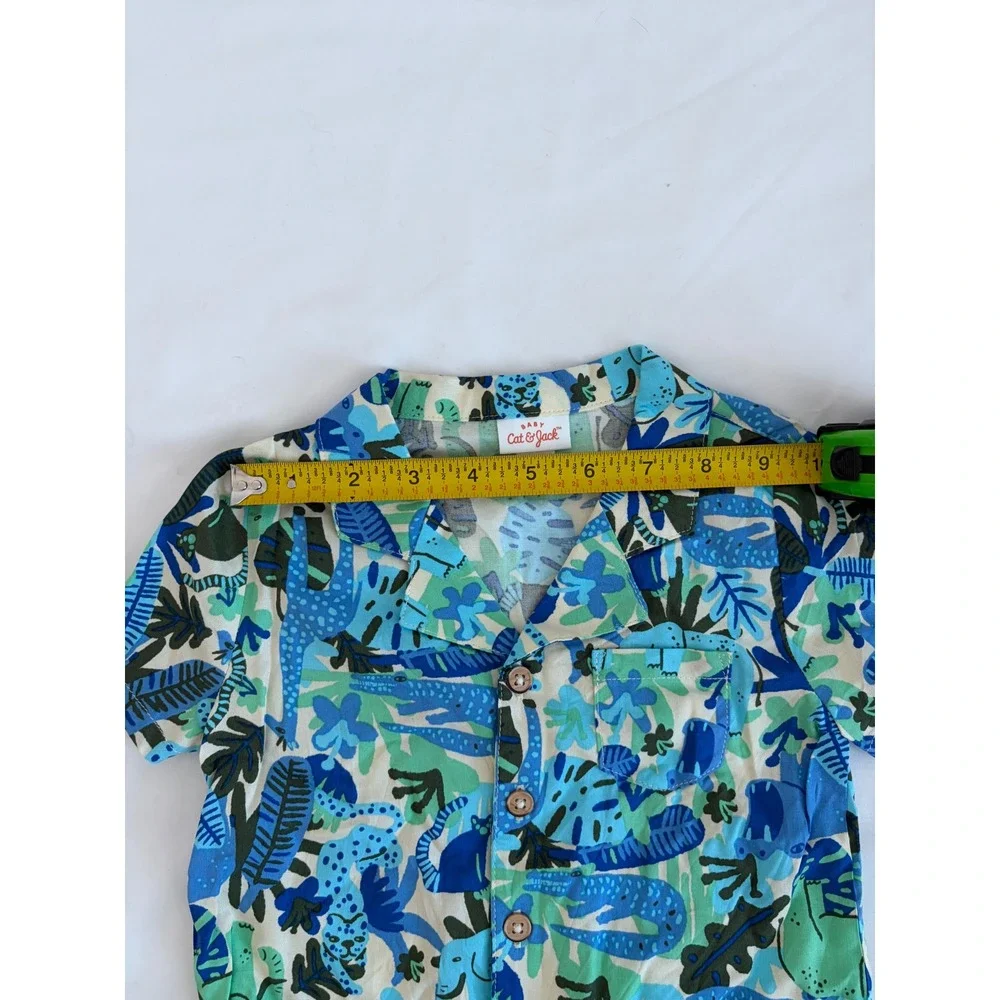 Cat & Jack Baby Boy 18M Blue Green Jungle Animal Shirt and Shorts Matching Set